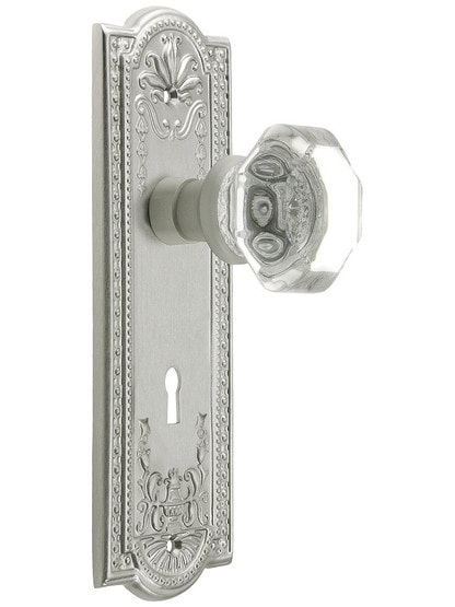 Meadows Style Mortise Lock Set in Satin Nickel with Waldorf Crystal Door Knobs.